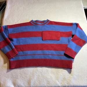 Raf Simons Red Blue Stripe Pocket Knit Disturbed Sweater Size M
